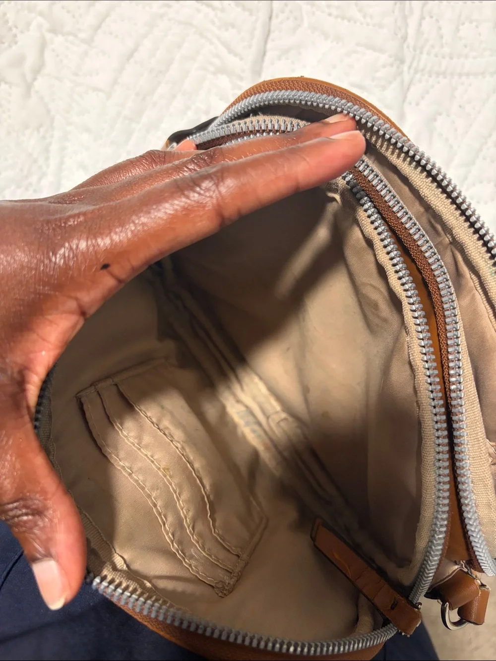 Nine West Brown Monogram Messenger Crossbody with Tan Trim